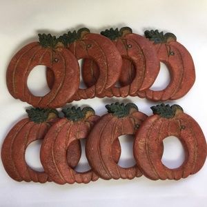 Pumpkin Shaped Napkin Rings Set of 8 Ceramic